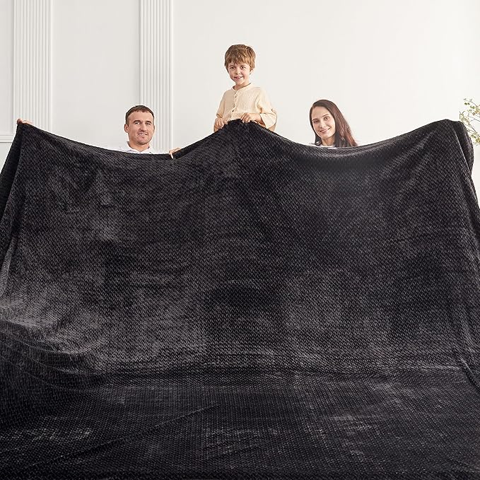 Oversized King Fleece Blanket 120x120 Inches, Seamless Soft Cozy 3D Jacquard Flannel Blanket 10'x10' Extra Large for Bed, Sofa, Couch, Travel & Camping, California King Throw, Black Leaf