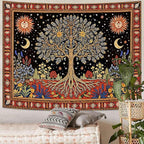 Lunerfex Tree of Life Wall Tapestry - Celestial Sun & Moon Wall Hanging for Bedroom and Living Room Decor - Boho Starry Night Tapestries 80"x60"