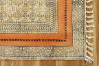 Area Rug 4' Square Rug Bronze & Black Cotton Dhurrie Oriental Thick 0.19 inches Stone Easy Washable Rug Hand Wash Cotton Carpet Flatweave Rug Indoor Outdoor Rugs for Kitchen, Bedside, Enterway