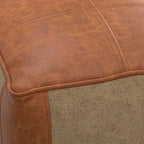 SIMPLIHOME Atkinson Boho Square Pouf in Tan Genuine Leather for the Living Room, Bedroom and Kids Room