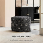 Anji Mountain 100% Handmade & Handcrafted Comfortable Home Décor Pouf Ottoman Footrest for Living Room, Bedroom, Nursery, Kidsroom, Patio Furniture - Obsidian Souk