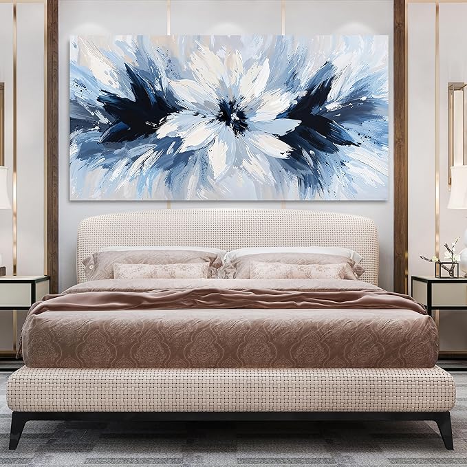 Canvas Oversized Wall Art Decor Large Wall Art For Living Room White Flower Wall Art Prints Modern Blue Wall Art Pictures 29"X58" Abstract Canvas Art Wall Decor Artwork for Walls Bedroom Office Decor