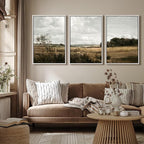 MUDECOR Framed Canvas Print Wall Art Rustic Fields Tranquil Countryside Landscape Nature Wilderness Illustrations Realism Decorative Panoramic Earth for Living Room, Bedroom, Office - 24"x36"x3 White