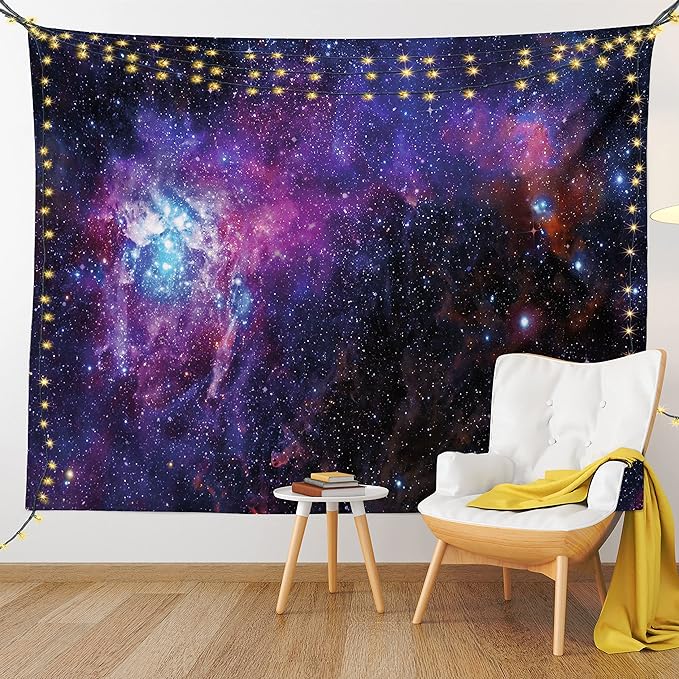 Ambesonne Galaxy Tapestry, Starry Night Nebula Cloud Celestial Theme Image Space Art Elements Print, Fabric Wall Hanging Decor for Bedroom Living Room Dorm, 28" X 23", Black Purple Blue