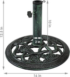Sunnydaze 17lb Cast Iron Patio Umbrella Base - Heavy-Duty Round Metal Outdoor Market Umbrella Stand for Outside - 16-Inch - Green - Rose Blossom