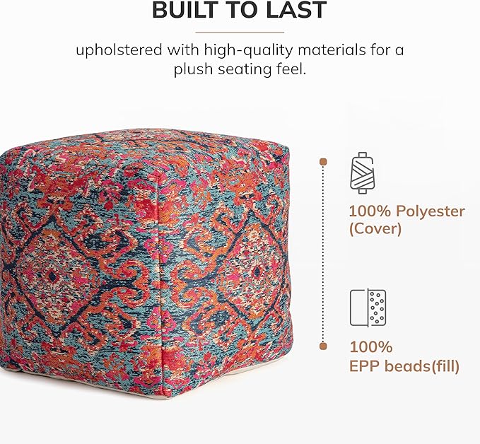 Anji Mountain 100% Handmade & Handcrafted Comfortable Home Décor Pouf Ottoman Footrest for Living Room, Bedroom, Nursery, Kidsroom, Patio Furniture - (20" x 20" x 20"- Orange,Red,Pink,Blue)