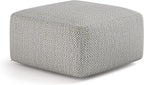 SIMPLIHOME Nate Square Pouf - 20 inch Wide Upholstered Handwoven Cotton Ottoman in Patterned Grey Melange, Boho Footstool or Extra Seating for Living Room with Artisanal Texture, Assembled