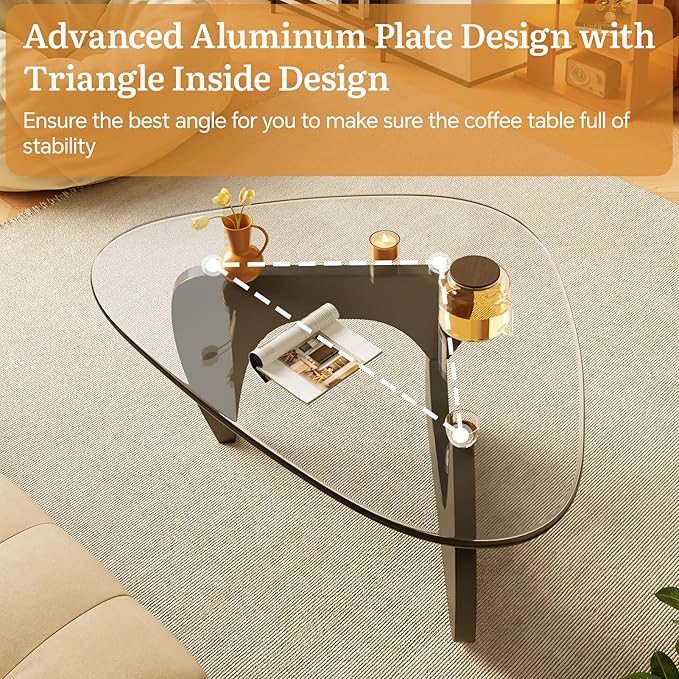 Coffee Tables Glass Small Farmhouse Coffee Table Mid-Century Modern Wood Center Table for Living Room, Black Transparent, 45 Inch