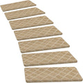 PURE ERA Bullnose Carpet Stair Treads Set Tape Free Non-Slip Indoor Stair Protectors Pet Friendly Rugs 9.5" x 30"(7 Pieces,Khaki Diamond Trellis)