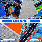 Kids Rugs for Toy Cars Playroom 110"×78.7" ABC Transportation Animals Play Mat Educational Mat Alphabet Area Rug Public Buildings Kids Playtime Collection Toddler Learning Carpet