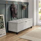 24/7 Shop at Home Sacallant Modern Linen Storage Bench with Button-Tufted Lift-Top, Upholstered Footstool, Rectangular Ottoman for Living Room, Bedroom, Entryway, Off White