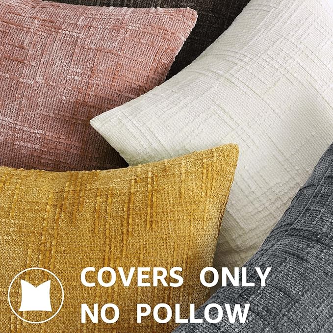 decorUhome Spring Pink Chenille Throw Pillow Covers 20x20 Set of 2 Textured Soft Cozy Slubby Couch Pillow Covers Modern Farmhouse Boho Decorative Pillow Cases for Bed Sofa Living Room Valentines