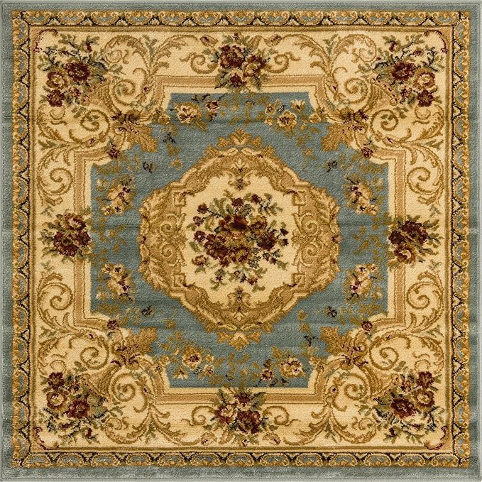 Rugs.com Chateau Collection Rug – 4 Ft Square Light Blue Medium Rug Perfect for Living Rooms, Kitchens, Entryways