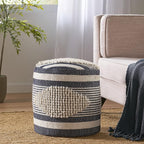 Christopher Knight Home Lucknow Handcrafted Cylinder Pouf - White/Denim Blue