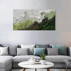 Art 24x48 Inch Hand-Painted Green and White Texture Oil Painting Modern Abstract Canvas Art Home Wall Decoration