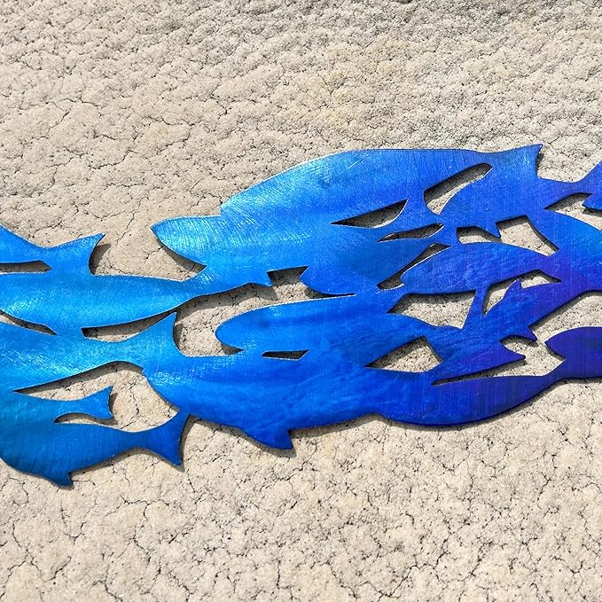 LiveInUrban Coastal Wall Art School of Fish Metal Wall Sculptures, Ocean Beach Themed Metal Hanging Home Decoration 3PCS 15.9"x11.5"