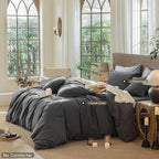 MooMee Wavy Striped Duvet Cover Set 100% Washed Cotton Linen Like Textured Breathable Durable Soft Comfy (Charocal Grey, Cal King 104"x98")