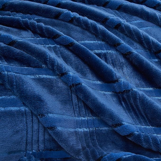 Oversized King Fleece Blanket 120x120 Inches, Seamless Soft Cozy 3D Jacquard Flannel Blanket 10'x10' Extra Large for Bed, Sofa, Couch, Travel & Camping, California King Throw, Blue