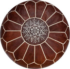 Premium Moroccan Leather Pouf - Handmade - Delivered Stuffed - Ottoman, Footstool, Floor Cushion (Honey Cognac)