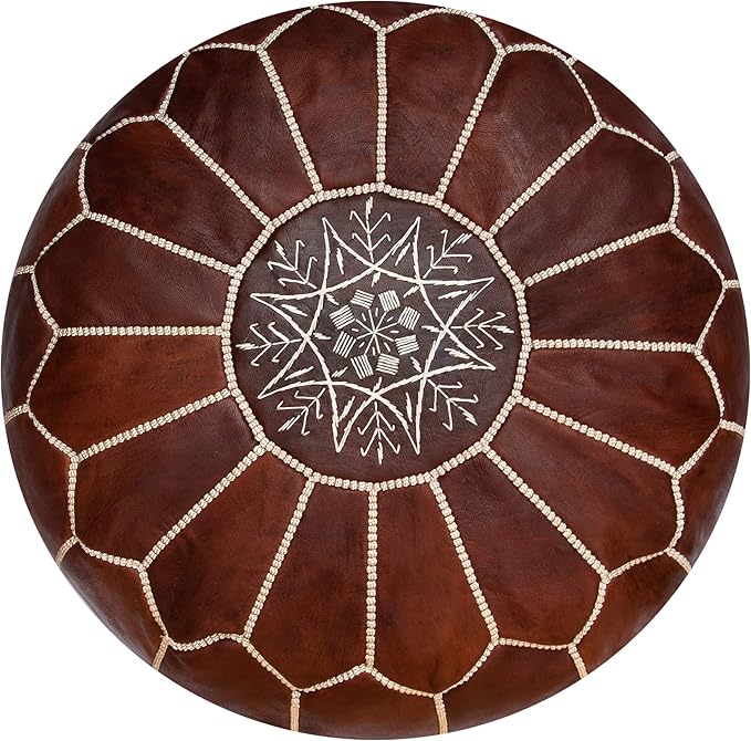 Premium Moroccan Leather Pouf - Handmade - Delivered Stuffed - Ottoman, Footstool, Floor Cushion (Honey Cognac)