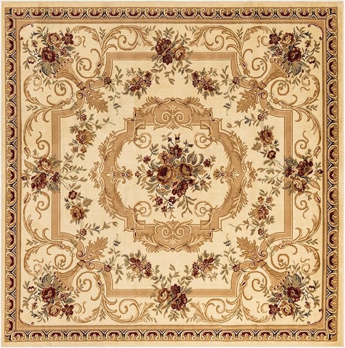 Rugs.com Chateau Collection Rug – 7' Square Cream Medium Rug Perfect for Living Rooms, Kitchens, Entryways