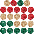 DomeStar 24PCS Christmas Decorative Balls for Bowl Centerpiece, 2 Inch Rattan Balls Bowl Fillers Decor, Wicker Twig Orbs Spheres, Home Vase Table Xmas Tree Hanging Decor(Red and Green)