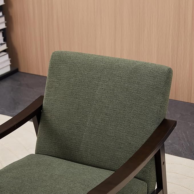 KEIKI Mid-Century Modern Accent Chair with Solid Wood Frame, Wingback Reading Chair for Bedroom and Relaxed Seating