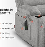 MCombo Large Power Lift Recliner Chair for Elderly, Lift Chair with Heat and Massage, 3 Positions, USB Charge Ports, Cup Holders, Fabric 7099 (Large, Grey)