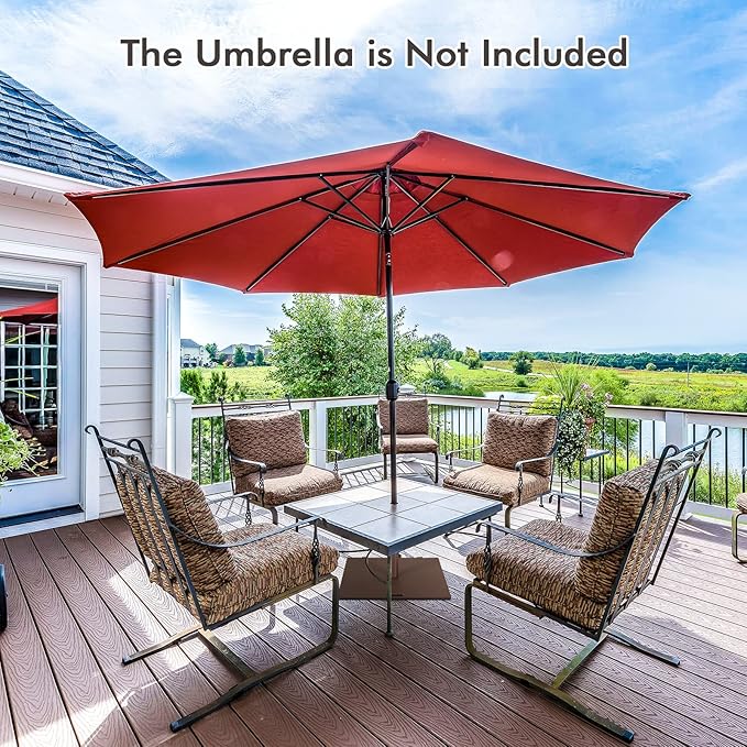 HAPPYGRILL 50 LBS Patio Umbrella Base, 24” Outdoor Square Market Umbrella Base Umbrella Holder with 1.6”/1.9” Adapters, 2 Tightening Knobs, 2 Built-in Wheels, Carry Handle