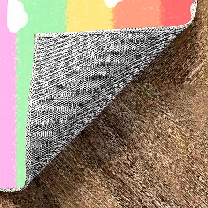 Soft Rainbow Area Rugs Girl's Bedroom Fluffy Colorful Rugs Cute Floor Mats Furry Children's Play Mats White Cloud Rainbow Prints Living Room Kids Room Nursery Home Decor 5x8ft