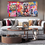 CIRABKY Graffiti Canvas Wall-Art for Dorm Room Girl - Colorful Wall Decor for Living Room - Boy Hugs Girl Print Large Painting Size 24" x 48"