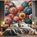 Ambesonne Flower Tapestry King Size, Contemporary Wild Floral with Delicate Oriental Feel Petals Boho Hippie, Wall Hanging Bedspread Bed Cover Wall Decor, 104" X 88", Vermilion Teal Sea Blue