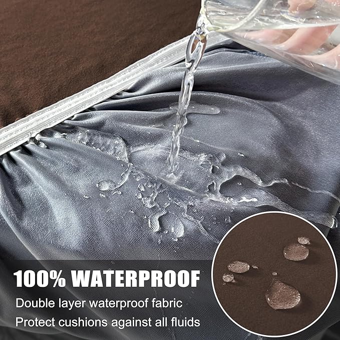 100% Waterproof Couch Cushion Covers Chair Seat Cover, Stretch Sofa Cushion Covers for Sectional Sofa, Reversible Furniture Protector Covers for Pets, Washable (Chair Cushion, Chocolate)