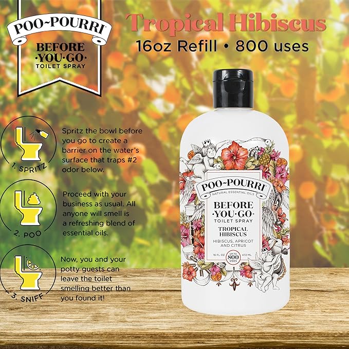 Poo-Pourri Before-You-Go Toilet Spray 16-Ounce Refill Bottle, Tropical Hibiscus