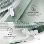 Bedsure Waffle Weave Duvet Cover King - 100% Cotton Boho Duvet Cover with 2 Pillowcases - Green Textured Comforter Cover with Zipper Closure (King, 104"x90")