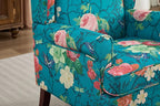 KEIKI Floral Accent Chair for Living Room - Stylish Vintage Elegance with Retro Wood Legs, Upholstered Armchair for Modern Comfort