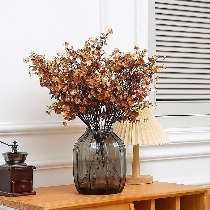 JAKY-Global Babys Breath Silk Artificial Flowers 12 Bundle Fake Plants Fall Stems Decorations for Home Farmhouse Decor Bouquets DIY Garden (Dark Brown White 12pcs)