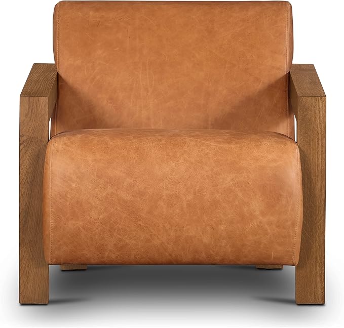 Poly & BARK Giza Lounge Chair in Full-Grain Pure-Aniline Italian Tanned Leather in Cognac Tan Leather