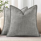 decorUhome Chenille Throw Pillow Covers 24x24 Set of 2, Thick Textured Slubby Neutral Decorative Pillow Covers with Elegant Design for Couch, Sofa, Living Room, Neutral Grey