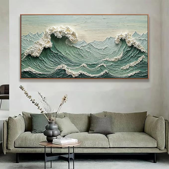 Large Canvas Wall Art Decor Pictures Sea Wave Abstract Wall Decor Print Modern Abstract Green Wall Art Painting Pictures For Living Room Home Kitchen Office Artwork 29 X 58 Inch With Framed