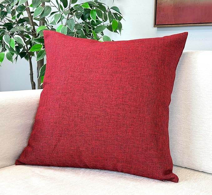 Aiking Home Woven Fine Faux Linen Throw Pillow Cover, Size 18"x18", Burgundy