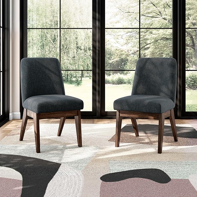 Signature Design by Ashley Kendamor Mid-Century Modern Upholstered Dining Chair with Solid Wood Frame and Bucket Design, Set of 2, Dark Brown