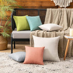 MIULEE Pack of 2 Decorative Outdoor Solid Waterproof Throw Pillow Covers Spring Faux Linen Garden Farmhouse Cushion Cases for Summer Patio Tent Balcony Couch Sofa 12x12 Inch Coral Red