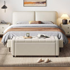 LINSY 50 Inches Wide Storage Ottoman Bench, Upholstered Foot Rest Stool, Long Bench Footstool, Couch Ottoman, Ottomans for Living Room, Entryway, End of Bed Storage Bench for Bedroom (Beige)