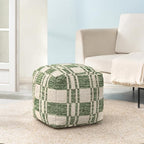 Anji Mountain 100% Handmade & Handcrafted Comfortable Home Décor Pouf Ottoman Footrest for Living Room, Bedroom, Nursery, Kidsroom, Patio Furniture - (20" x 20" x 20" - Green)