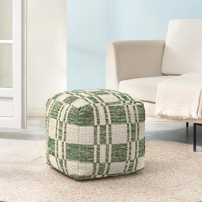 Anji Mountain 100% Handmade & Handcrafted Comfortable Home Décor Pouf Ottoman Footrest for Living Room, Bedroom, Nursery, Kidsroom, Patio Furniture - (20" x 20" x 20" - Green)