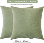 GAWAMAY Decorative Throw Pillow Covers 16x16 Inch Set of 2, Super Soft Chenille Square Pillows Farmhouse Fall Pillowcase for Living Room Bedroom Sofa Couch Cushion Cover 40x40cm Sage Green