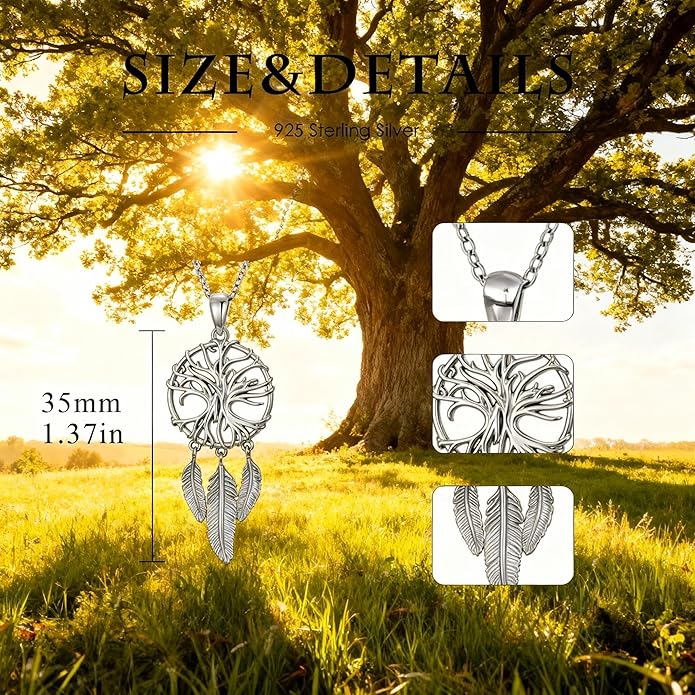 Dream Catcher Necklace for Women 925 Sterling Silver Dream Catcher Pendant Necklace Dreamcatcher Jewelry for Women