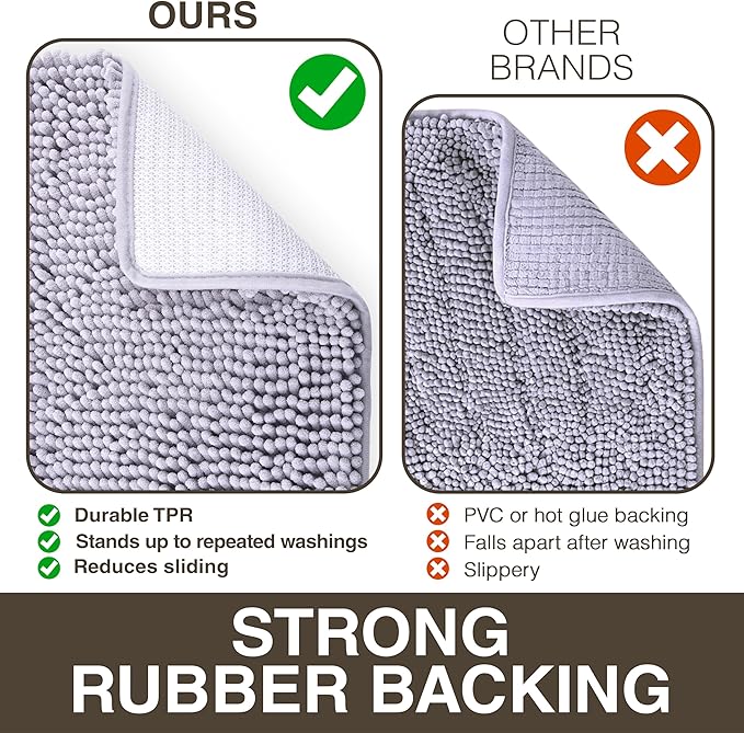 Neater Home Plush Bathroom Rugs 36x24 Thick Chenille Quick Dry Microfiber Absorbent Bath Mat, Soft Bath Rugs, Machine Washable Bathroom Floor Mat for Tub Shower Sink, Home Decor Accessories, Gray