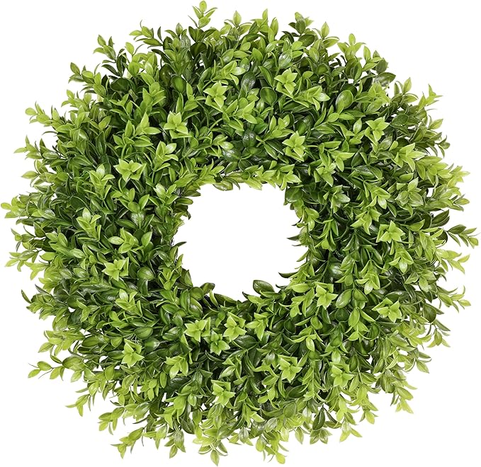 Vlorart 20 Inch Boxwood Wreaths for Front Door，Artificial Spring Wreath for Wall Farmhouse Wedding Front Porch Green Wreaths Year Round Indoor Outdoor for Summer Christmas Wreath Home Decorations